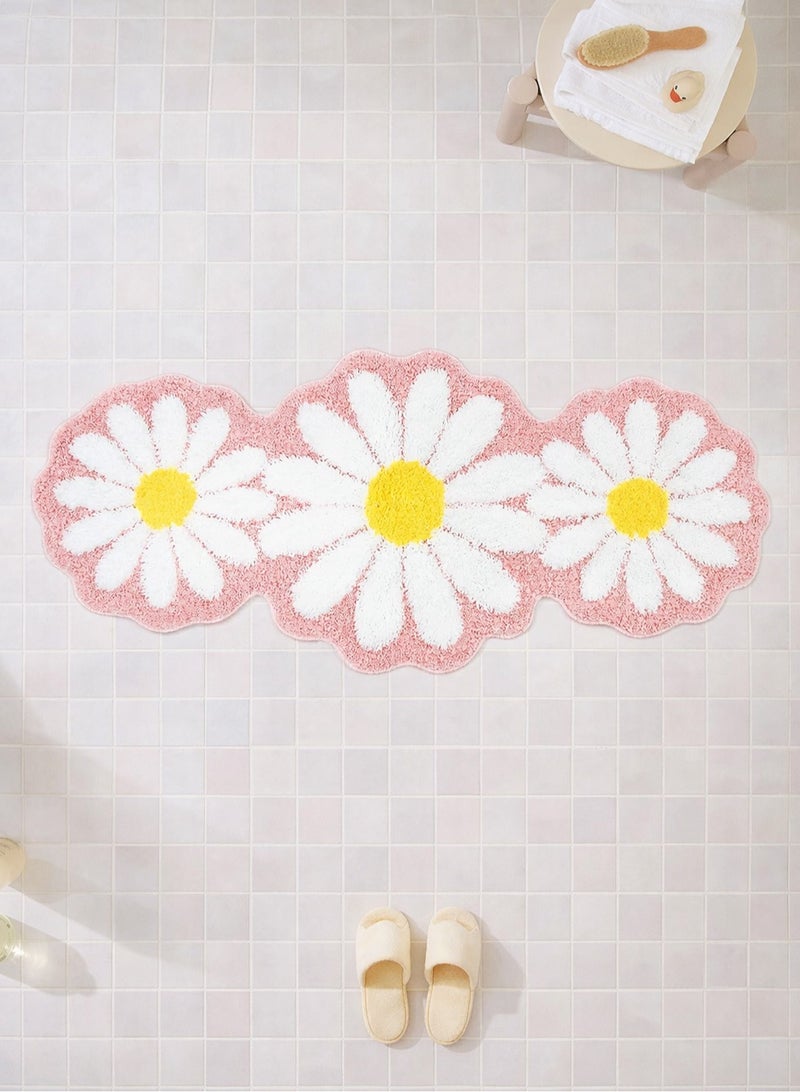 LOOPITYS Pink daisy carpet (50 * 120CM) bedroom carpet, cute long bath mat carpet, flower anti slip bath mat, suitable for bathrooms, rooms, sinks, bathtubs - Image 1